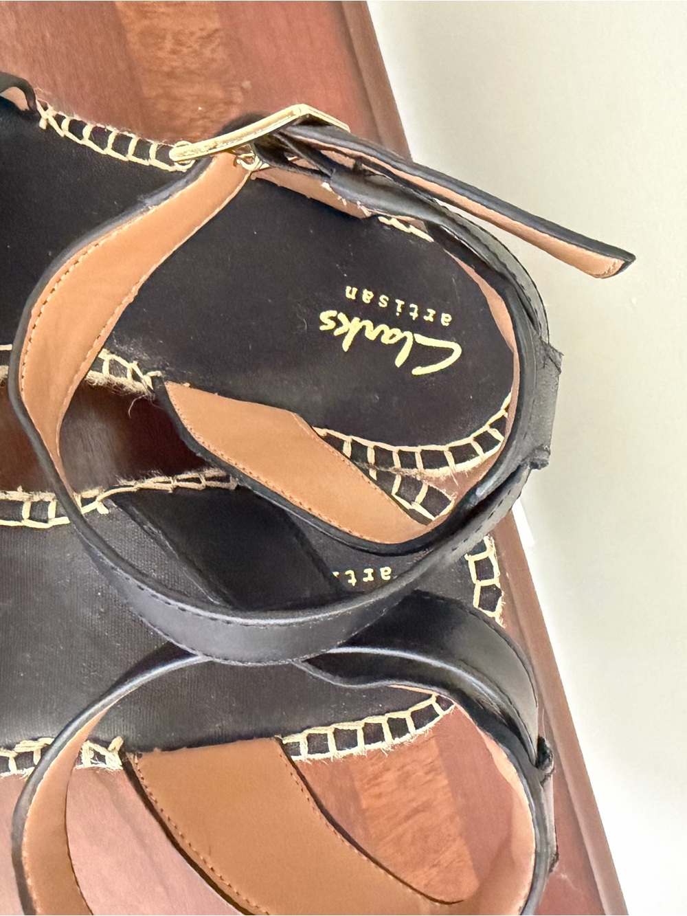 Clarks Artisan Patrina Selma Black Leather Espadrille Ankle-Strap Sandals Size 8 - Picture 2 of 7